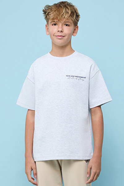 R&B Boy's Gray Printed T-Shirt with Crew Neck and Short Sleeves