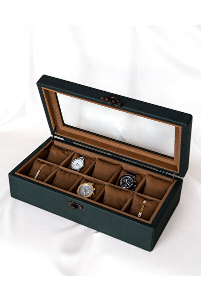 Shansora Design 10-Piece Watch Box, Green Nubuck Fabric Covered, Special Prod...