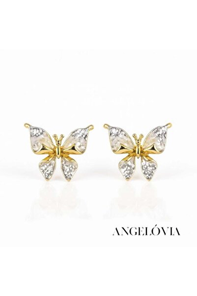Angelovia Women's Steel Earrings with Gold Details and Butterfly Figures