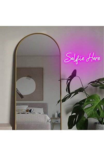 Slasa Selfie Here Pink LED Neon Sign Wall Decor 30x50 cm with 6 mm Acrylic Base
