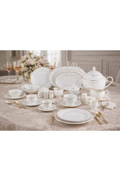 Dania Luxury white porcelain dinner set with gold trim – 72 pieces, serves 6 ...