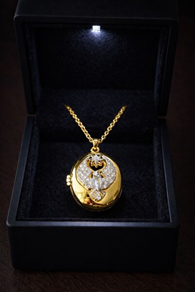 mibrillo قلادة أنكا مطلية بالذهب مع غطاء من الفولاذ (قلادة عيد الحب مع صندوق ...