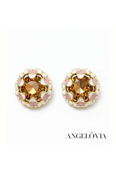 Angelovia Pink Detailed Stone-Encropped Steel Earrings