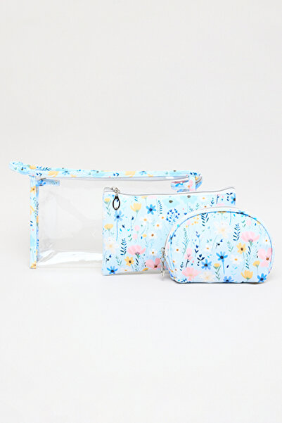 R&B Women's Blue 3 Pack Cosmetic Pouch Set