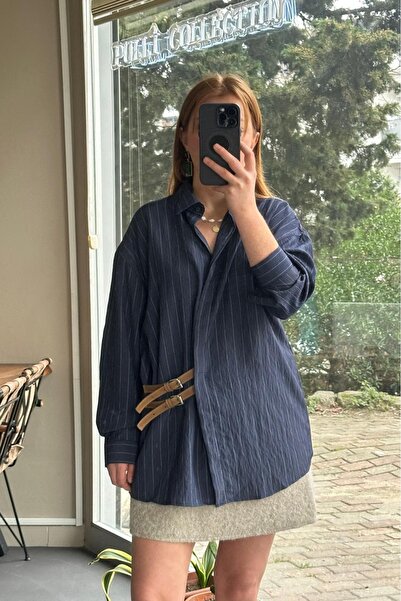 Pulli Collection Cămașă supradimensionată cu curea și dungi