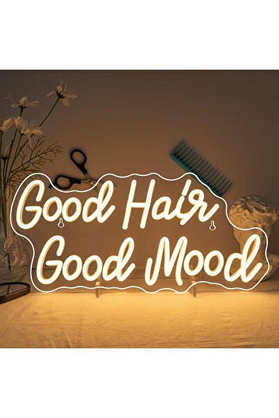 Slasa Good Hair Good Mood Warm White LED Neon Wall Decor with Acrylic Base 30...