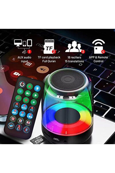 Lacoz Portable Quran Speaker SQ300 Full Quran MP3 Player with RGB Light Remot...