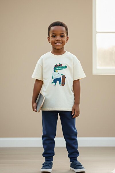 Monila Erkek Çocuk Pamuklu Timsah Baskılı T-Shirt ve Eşofman Altı 2'li Takım