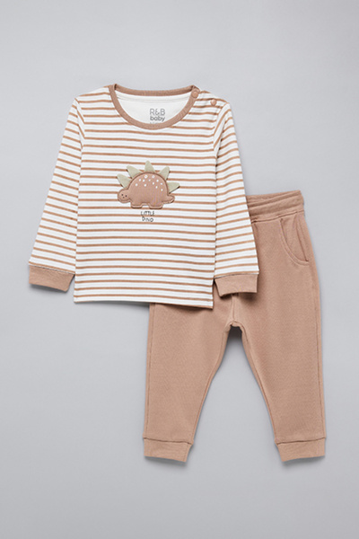 R&B Boy's Beige Striped T-Shirt and Joggers Set