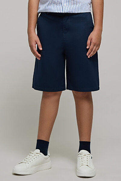 R&B Boy's Dark blue Solid Shorts with Button Closure