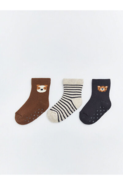 LC Waikiki Nevavm Farkıyla Lcw Baby Brown Patterned Baby Boy Socks 3-Piece Set