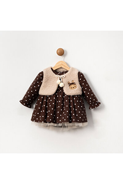 Coolimino Girls' Dress with Polka Dot Plush Vest
