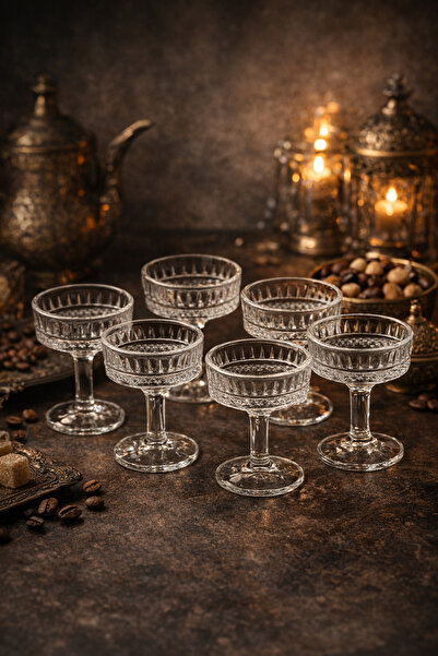 Evila Kahve Yanı Mini Lokumluk 6’lı Cam Sunum Seti 8 cm – Şık Ayaklı Lokum ve...