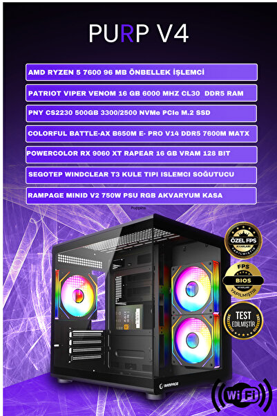 Gamers Arena PURP V4 RX 9060 XT RYZEN 5 7500F 16 GB DDR5 512 GB SSD 750W OEM ...