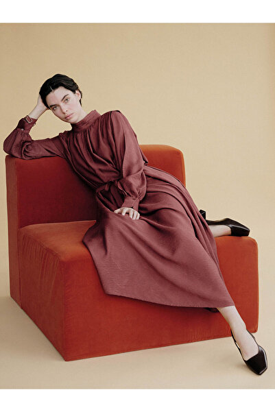 LC Waikiki RMZ GİYİM FARKİLY فستان بياقة روبا وحزام وخصر مطاطي وقصة فضفاضة