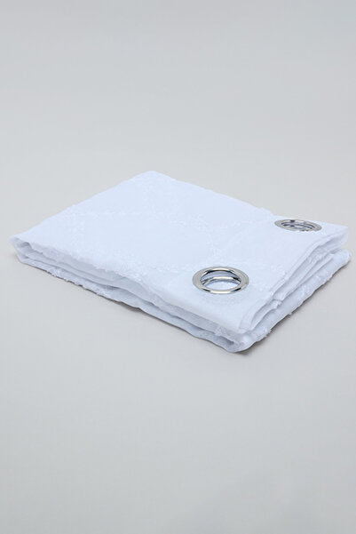 R&B Unisex White Embroidered Sheer Curtain