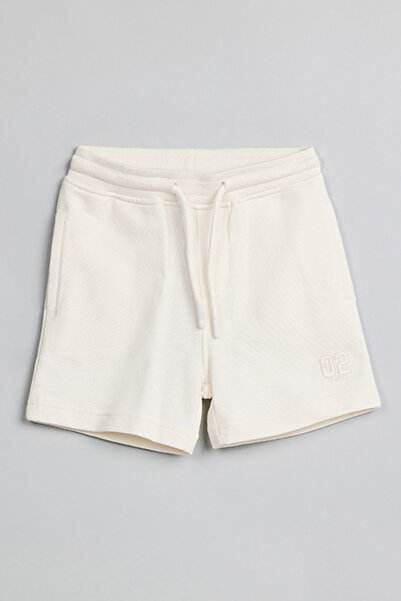 R&B Boy's Cream Print Detail Knitted Shorts with Drawstring Waist