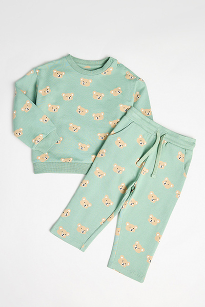 R&B Boy's Green Printed Clothing Set