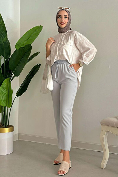 Tesettür Diyarı Melaj Fabric Sofia Lan Ženske pantalone - svetlo sive