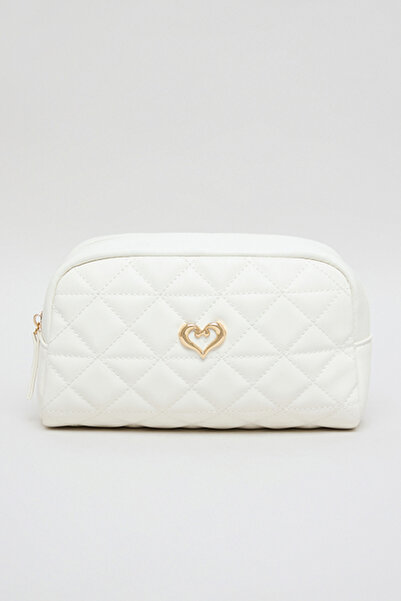 R&B Women's Cream Quilted Cosmetic Pouch