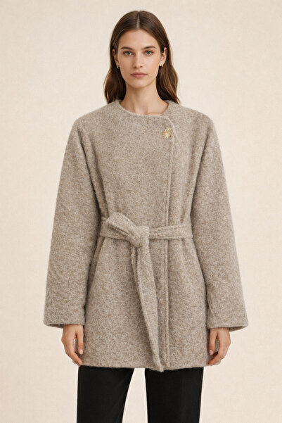 Kirazgym Single Button Lined Belted Bearded Cap - Beige