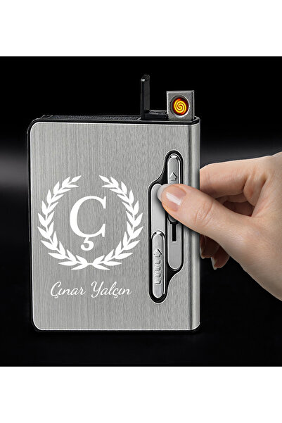 vegahediye v vega Kişiye Özel İsim Tasarımlı Otomatik USB Şarjlı Çakmak Tabaka