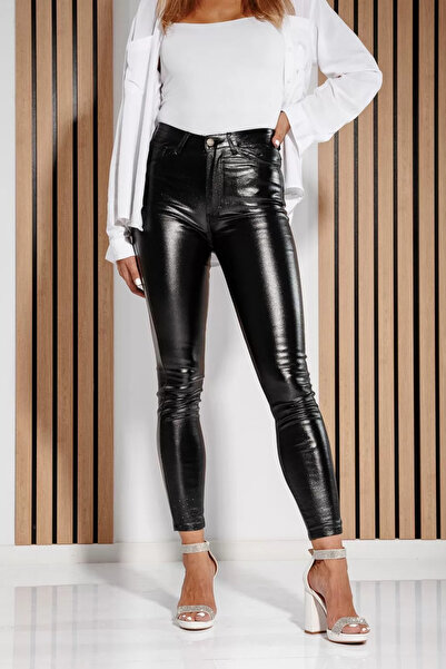 Zaira Women's Waxed Pants Nora2 Black With Glitter #A106 - L