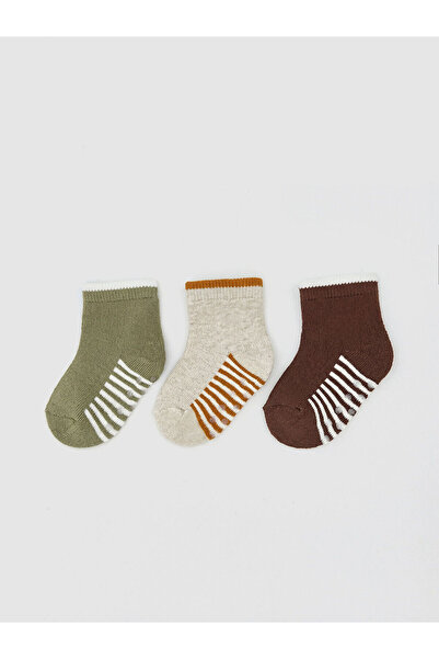 LC Waikiki Nevavm Farkıyla Lcw Baby Brown Striped Baby Boy Socks 3-Piece Set