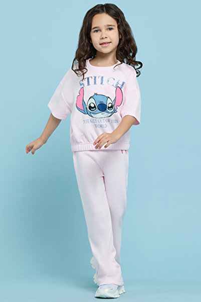 R&B Girl's Pink Stitch Print Sweatsuit Set