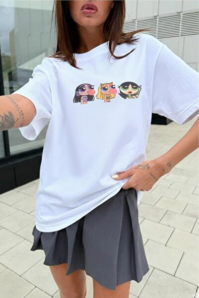 CAST COLLECTİON Γυναικείο λευκό μπλουζάκι με στάμπα PowerPufgirls