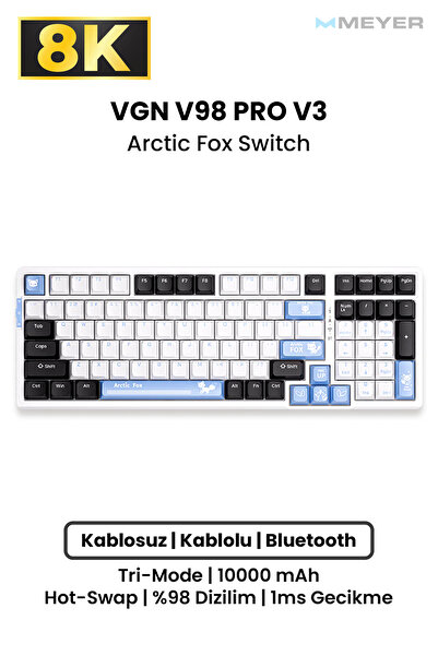 Meyer Gaming VGN V98 Pro V3 Wireless Mekanik Klavye [Tri-Mode & 10000mAh]