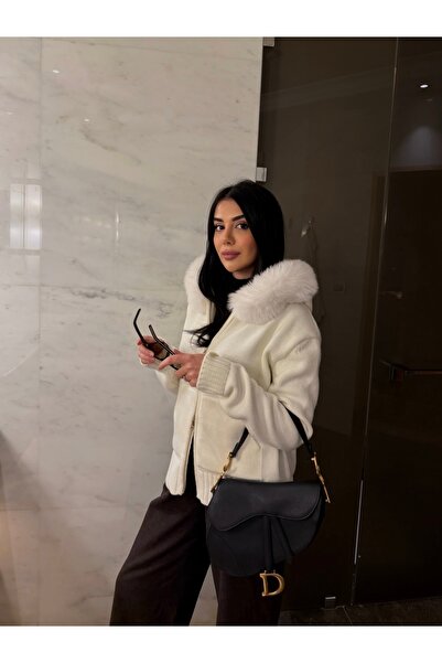 Rogue&Relic Studios FLORENCE Triko Kürk Kapüşonlu Hırka Beyaz