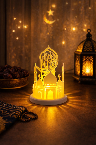 Arvona Home Işıklı Ramazan Dekoru - 2 – Hilal ve Cami Figürlü Pilli Masa Lamb...