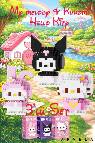 Arvela Bricks Hello Kitty & Kuromi & My Melody Figür Seti – Koleksiyon