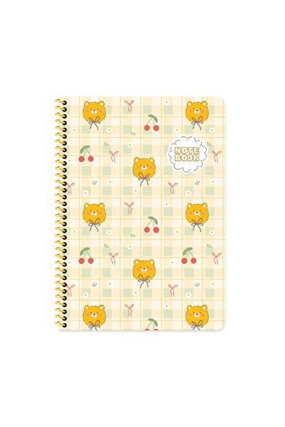 KESKİN COLOR Sharp A4 Checkered Cardboard Cover Kawaii Notebook - Teddy Bear