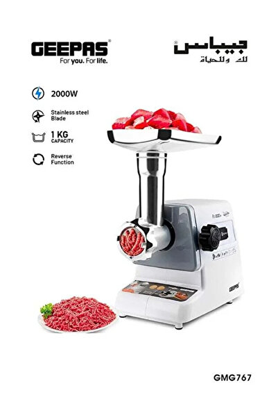 Geepas Electric Meat Grinder 2000W GMG767BS White, 1kg/min