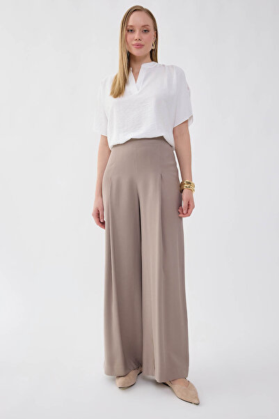 Vitrin Wide Leg Palazzo Trousers with Pleated Front and Elastic Waist