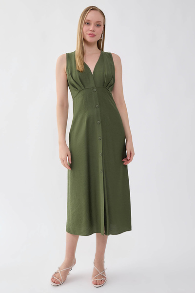Vitrin V-Neck Buttoned Dress