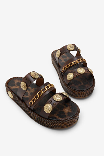 Tonny Black Women's Tan Poly Sole Slippers with Accessory Detail