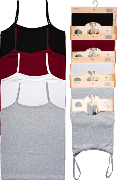 B'YOU life 4-Piece Women's Ribbed Combed Cotton Thread Strap Ribbed Report At...