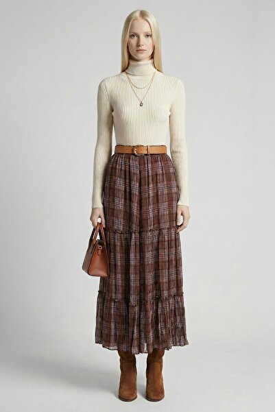 Rays 8483A Patterned Skirt with Elastic Waist Brown