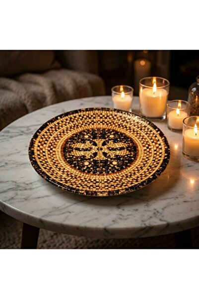 Bonna Mezopotamya Mozaik Siyah Gourmet Düz Tabak 21 cm-Pasta Tabağı-Tatlı Tab...