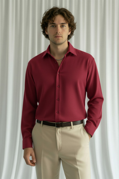MENOFOURSWEAR Old Money High Quality Modal Fabric Shirt Claret Red
