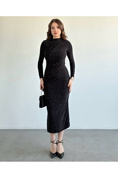 BALCOLLECTİON iç göstermeyen taşlı şık elbise