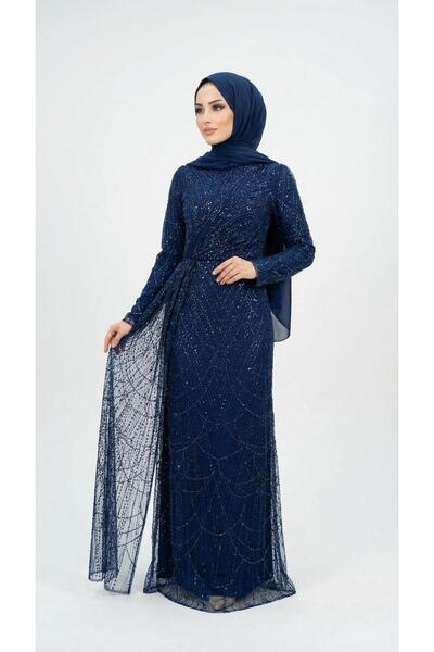Arin kadın uzun kol pullu boncuklu elbise 41138