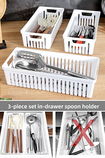 DELTAHOME 3-Piece Modular Cutlery Set - Kitchen Organizer Drawer Organizer Kn...