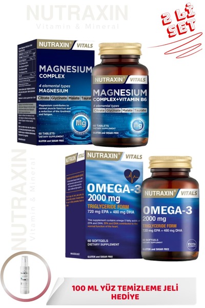 Nutraxin Magnesium Complex 60 Tablet + Omega-3 2000 mg EPA + DHA 60 Softgel +...