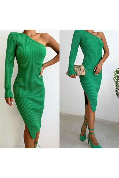 Mad Diva Green Mulata Dress with One Sleeve, Simina