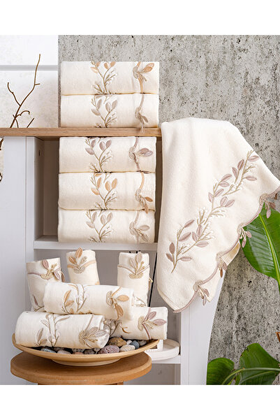 Hazangülü Buldan Üretimi Çeyizlik Rüya Kadife Krem 6'lı Mutfak Havlusu I 30x50