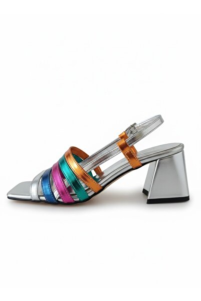 L&L Patent Leather Thick Heel Multi-Colored Multi-Color Women's Sandals